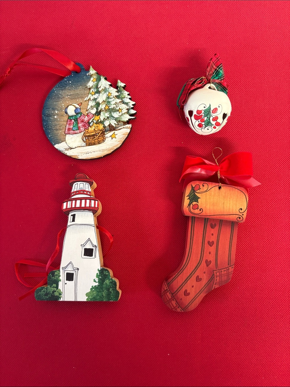 B.J. Messmer Holiday Wooden Ornaments lot of 4 -signed 1994-2000-2004-2004